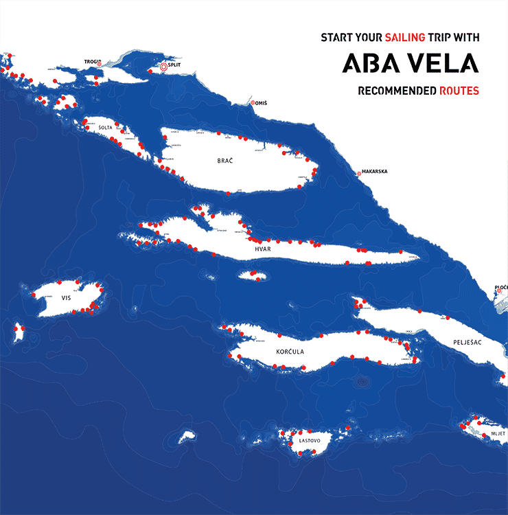 Weekly yacht charter routes from Split overview