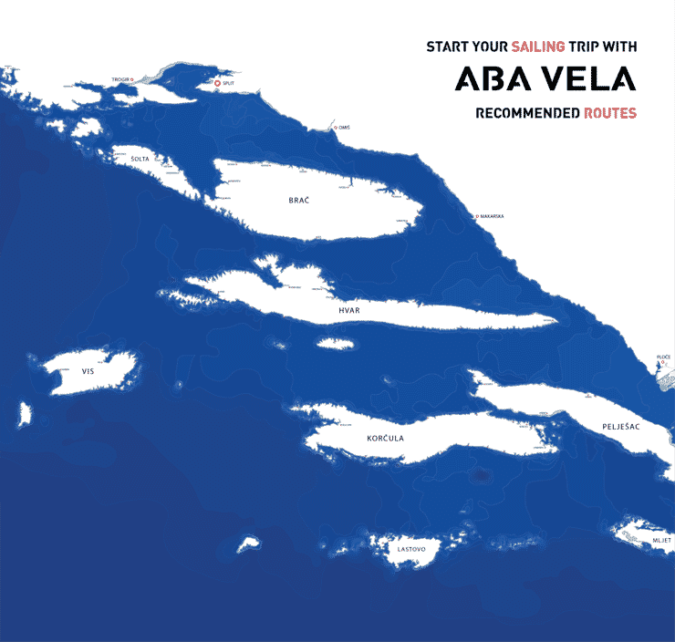 Weekly sailing route map in Central Dalmatia