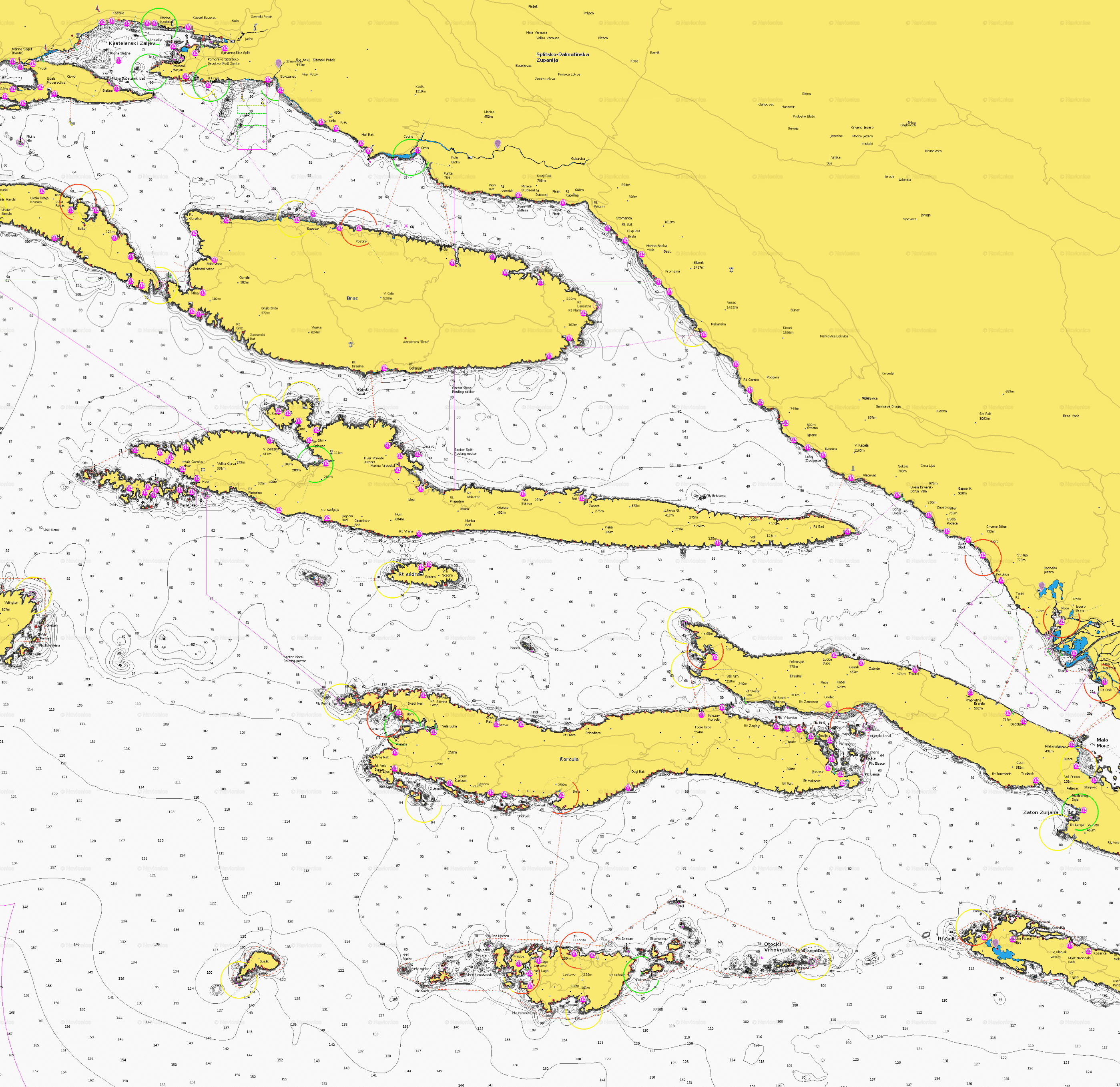 South Dalmatia sailing route map via Hvar, Korcula and Mljet