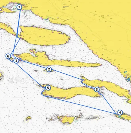 Tygodniowa mapa tras żeglarskich w Południowej Dalmacji