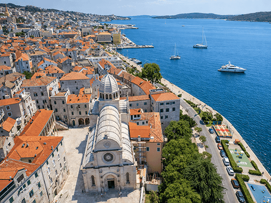 Sibenik city coastline and port