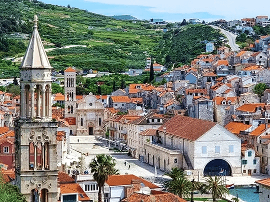 Hvar town port on the southbound one-way route