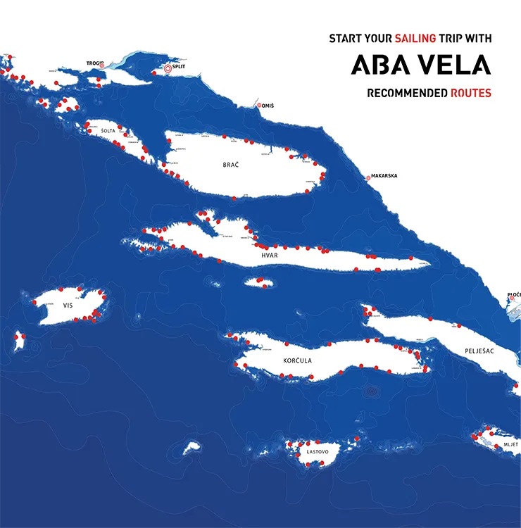 Weekly yacht charter routes from Split overview